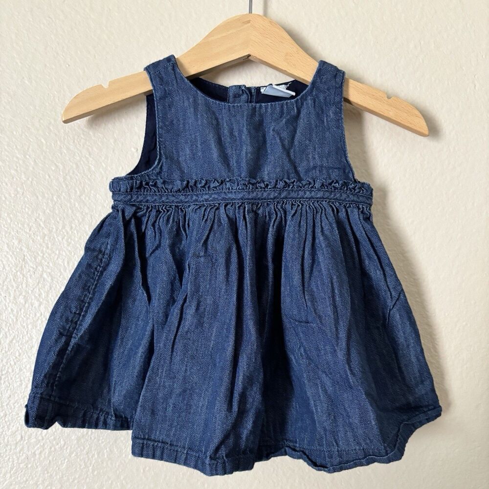 Baby Gap Dress Girl 3 - 6 months Dark Blue chambray sleeveless button pullover